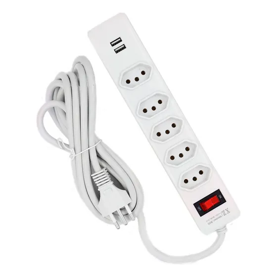 Filtro De Linha Extensão 5 Tomadas 2 Entradas Usb Fio 127/220V