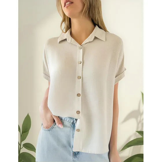 Camisa Lulyna Lino Lisa Manga Corta Premium Mujer Dama