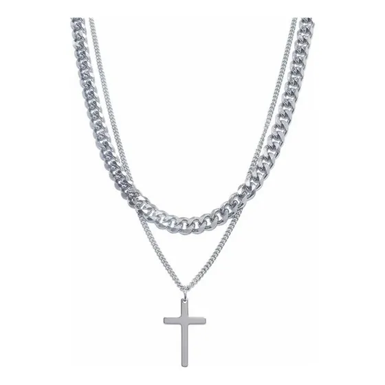 Collar Con Colgante De Cruz En Capas Para Hombres Y Mujeres,