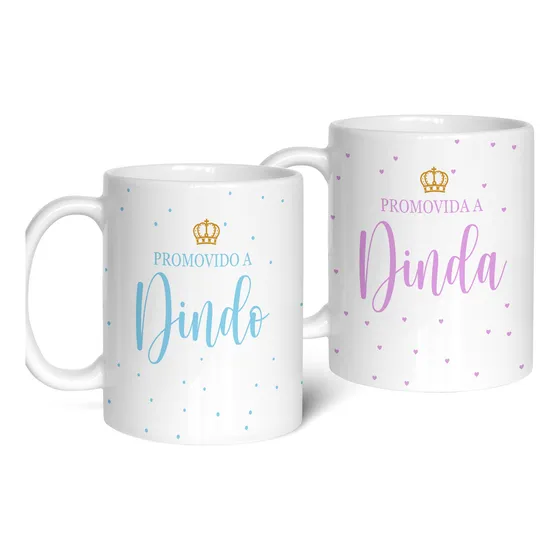Kit 2 Canecas Convite Padrinhos De Batismo Dinda E Dindo