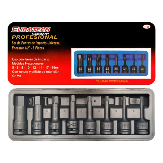 8 Puntas Impacto Allen 5-19mm Dado Enc. 1/2 | Eurotech