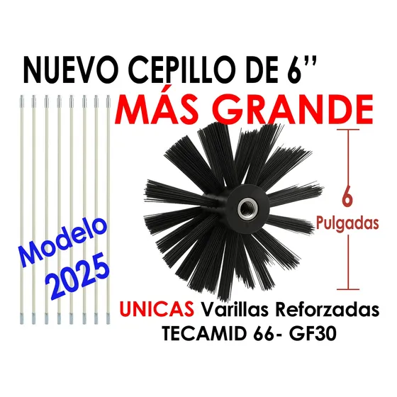 Cepillo Kit Limpieza Cañon 6'' Estufa Leña Escobilla Abajo