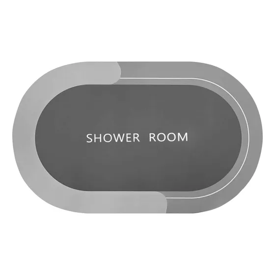 Alfombra De Baño Ovalada Antideslizante Y Súper Absorbente Color Gris