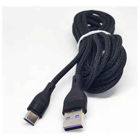 Cable Tipo C Carga Rápida Trenzado Reforzado 3 Metros Color Negro