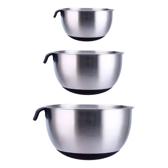 Set X3 Bowl Batidor Medidor Acero Con Tapa De18-20-24cm Home