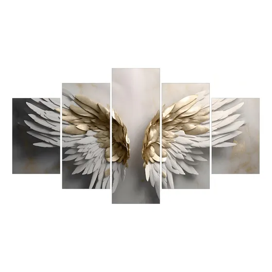 Cuadro Decorativo 5 Secciones Alas Doradas Ángel