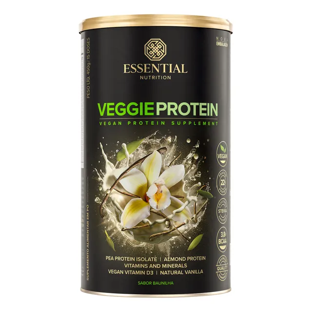 Proteína Veggie Vanilla Essential Nutrition 450g - Ervilha E Amêndoa