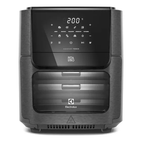 Air Fryer Forno 5 em 1 12L 1700W Digital Espeto Giratório 2 Bandejas Antiaderentes 10 funções 7 Receitas aviso sonoro Fritadeira Elétrica sem Óleo Forno Bancada Electrolux EAF90 Grafite