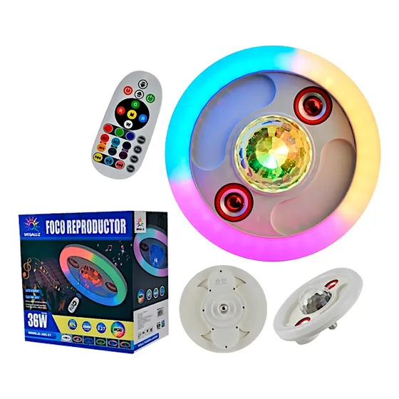 Bombilla Reproductor Estilo Platillo Rgb Con Control 36w E27