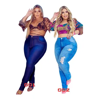 Kit 2 Calças Jeans Feminina Cintura Alta Com Lycra Båsicas Kit 2 Calças Jeans Feminina Cintura Alta Com Lycra Båsicas