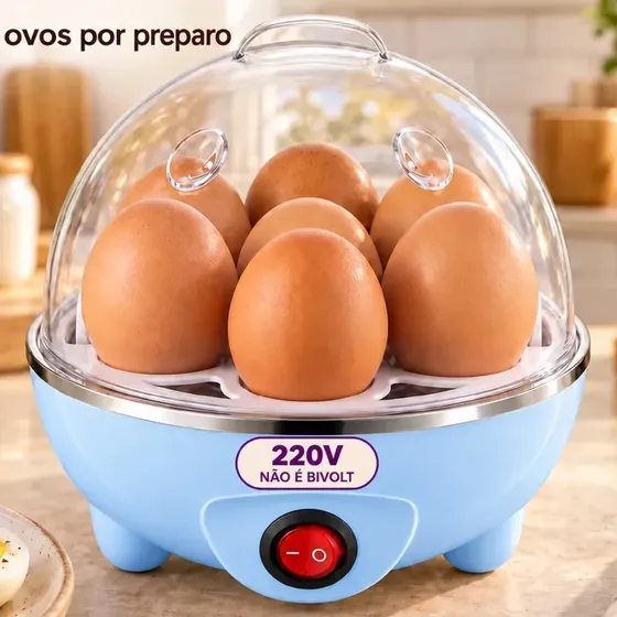 Cozedor De Ovos Elétrico Portatil Azul Cozinhar A Vapor Legumes 7 Ovos com Desligamento Automático