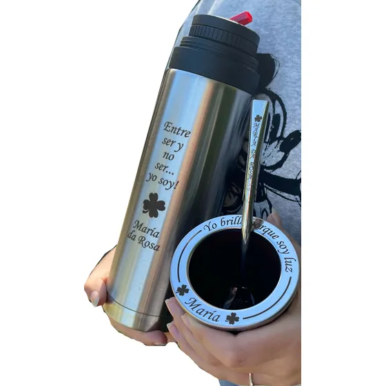 Mate De Ceramica, Termo Y Bombilla Personalizado A Laser