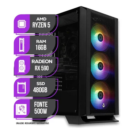 Pc Gamer Mancer, Ryzen 5 5500, Rx 590, 16gb Ddr4, Ssd 480gb
