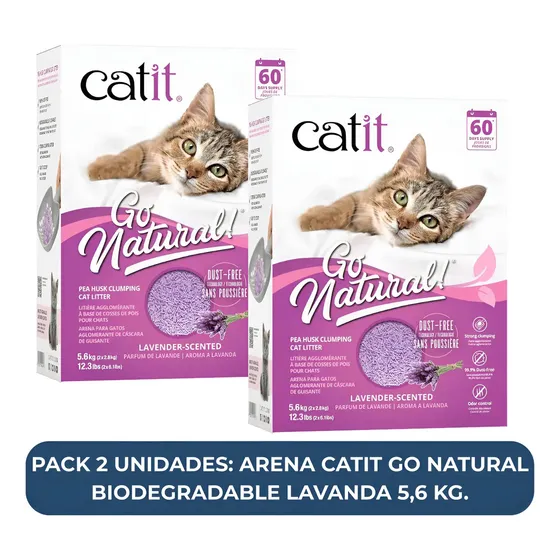 Arena sanitaria para gato Cat It Go Natural cascara de guisante en pack x 2 unidades x 11kg de peso neto y 5.6kg de peso por unidad