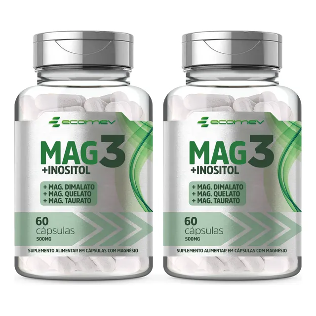 2x Mag3 Blend Dimalato Quelato Taurato + Inositol Puro 120cp