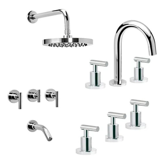 Griferia Set Lavatorio Bidet Ducha Baño Peirano Adra 90-166 Color Cromado