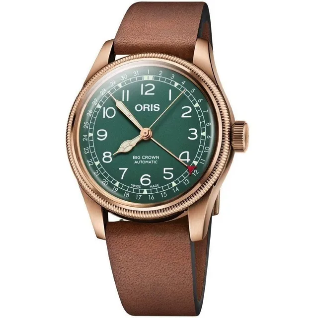 Reloj Oris Pointer Date Anniversary 75477413167pc Color de la correa Café Color del bisel Bronce Color del fondo Verde