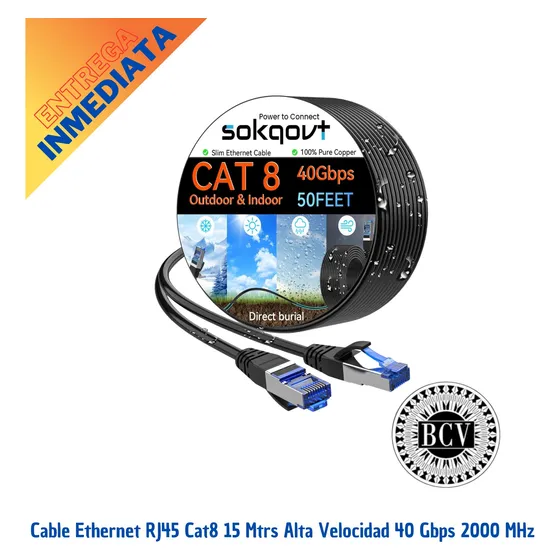 Cable Ethernet Cat8 15 Mts Alt Velocidad De 40 Gbps 2000 Mhz