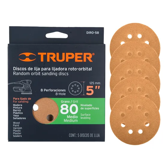 Discos De Lija Grano 80 Roto-orbital 5pz Truper 17942