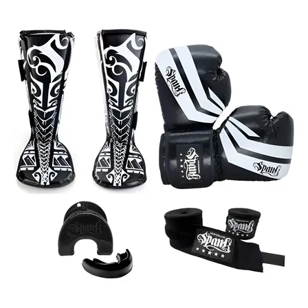 Kit Muaythai Comfy - Spank Luva Caneleira Bandagem Bucal Cor Preto Tamanho 14oz