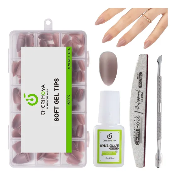 Kit De Pegament Uñas Postizas Cortas Almendra Colorcherimoya