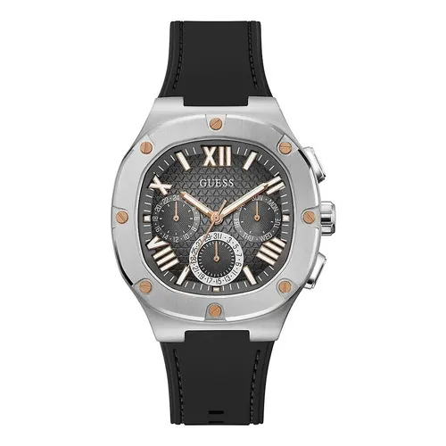 Reloj Guess Headline Gw0571g1 Hombre Multifunción Cuarzo Color De La Malla Negro Color Del Bisel Plateado Color Del Fondo Negro