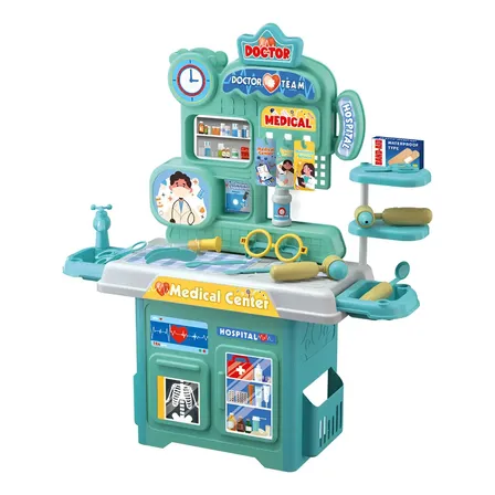 Hospital De Brinquedo Infantil Kit 3 Em 1 Divertido Bancada Azul-turquesa