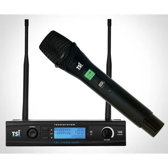 Microfone Sem Fio Mão Uhf Digital 100 Canais Tsi 7099-uhf Cor Preto