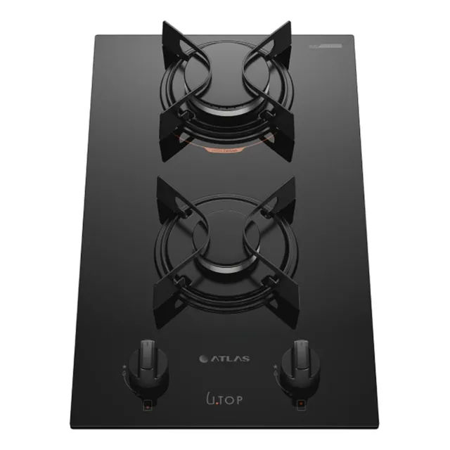 Cooktop 2 Bocas Preto Mesa De Vidro Atlas U Top Bivolt
