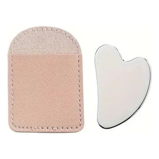 Gua Sha Facial En Acero + Bolsa De Cuero, 1,57 Pulgadas.