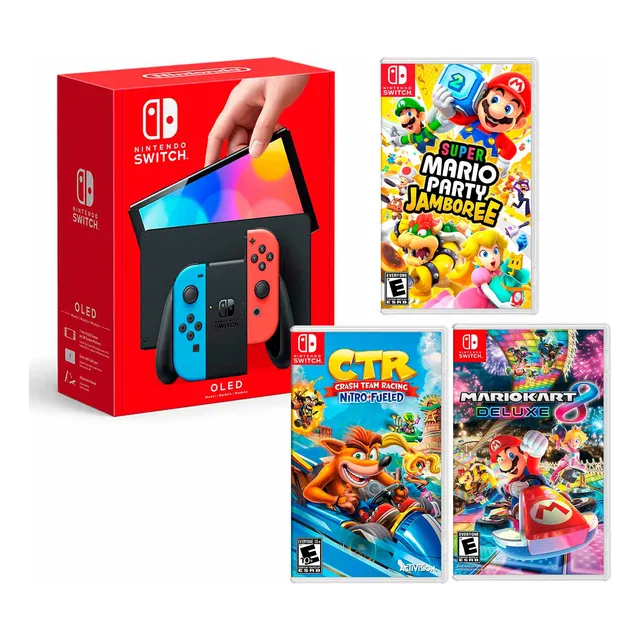 Consola Switch Oled Neon+ Mario Jamboree+ Mario Kart 8+ Ctr