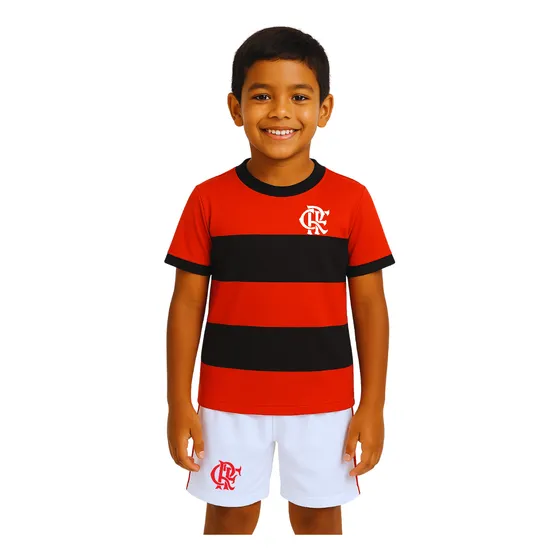 Uniforme Infantil Flamengo Listrado Shorts Branco Oficial