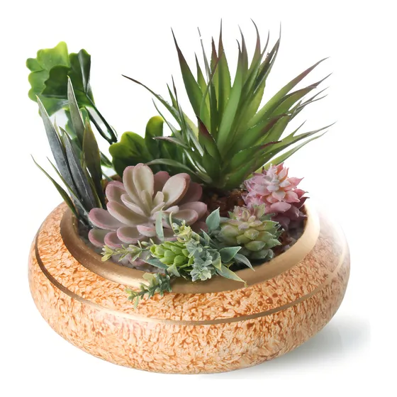 Arranjo Artificial Suculenta Vaso Ikebama Mesa Sala Jantar Cor Ikebama Caramelo