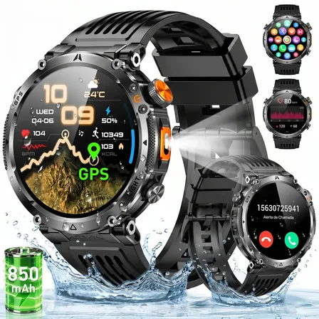 Relógio Inteligente Smartwatch Gps Autônomo IP68 3ATM À prova d'água 850mAh Preto NOVANTE Digital Feminino Masculino Esportivo Android IOS Notificações Instantâneas Bluetooth Chamadas Lanterna Bússola