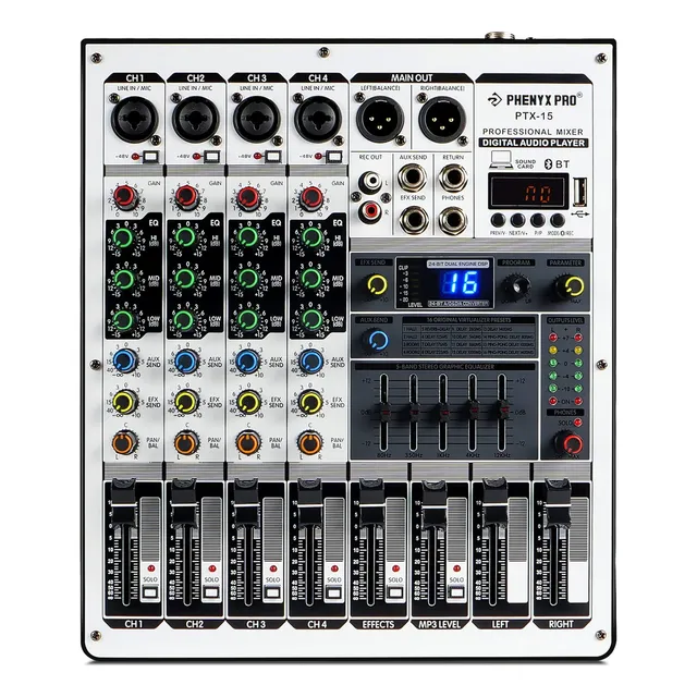 Mezcladora De Audio Profesional Phenyx Pro PTX15 Mezcladora 4 Canales Mixer Audio 16 Dsp Efectos Consolas De Sonido