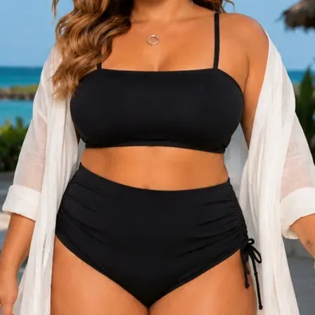 Biquíni Feminino Plus Size Top Cintura Alta Moda Praia Preto G1