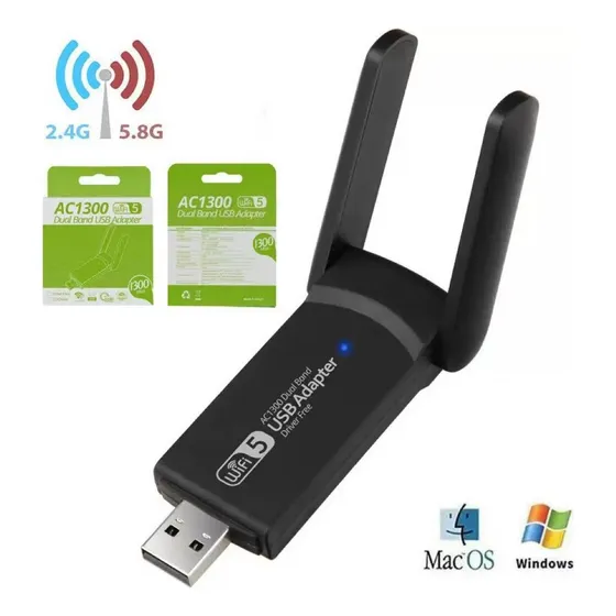 Antena Receptor Wifi Usb Doble Banda 2.4 Ghz Y 5 Ghz 1300mbp