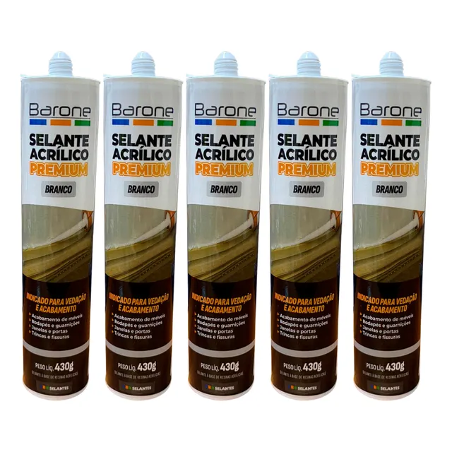 05 Pc Silicone Branco 430g - Selante Acrílico Base D' Água
