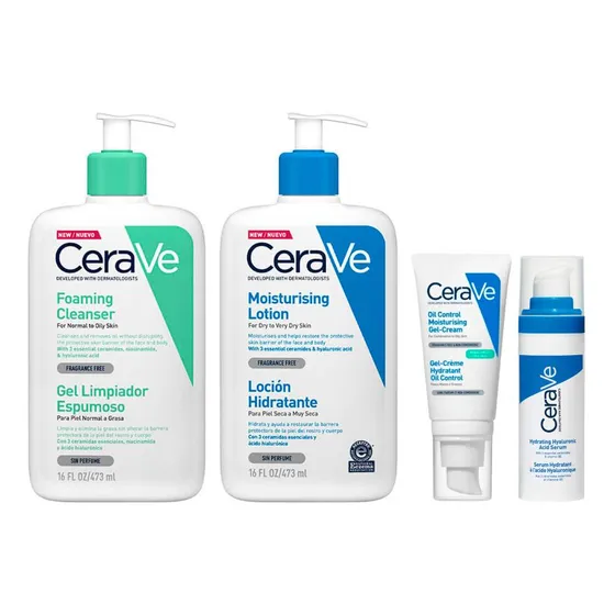 Pack Cerave: Sérum,crema Oil Control ,loción Y Gel Limpiador