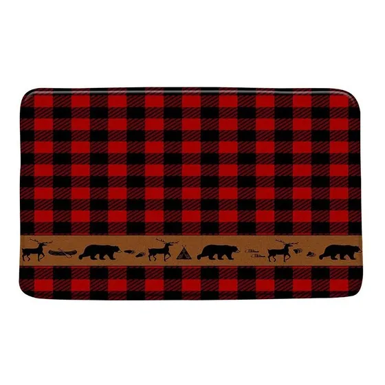 Alfombra Baño Rustica Oso Rojo Negro Cuadro Cabaña Vida Casa