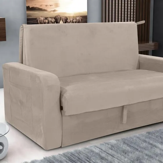 Sofá-cama 140cm 2 Lugares Com Baú Multimóveis Cr45260 Cor Bege