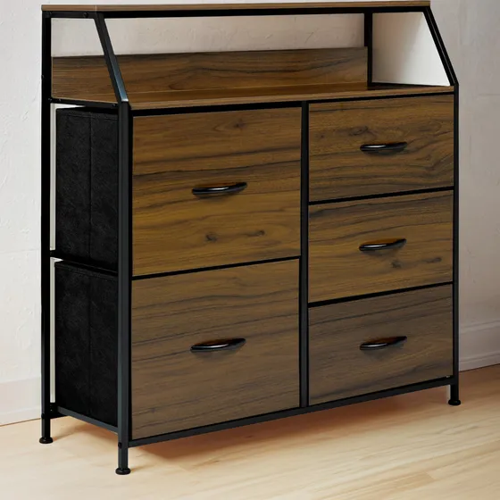 Comoda Mueble 5 Cajoneras Metal Organizador Madera Color Café