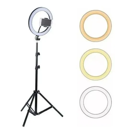 Anillo Aro Luz Led Fotografía 26 Cm + Trípode Ajustable Estructura Negro Luz Blanco Frío