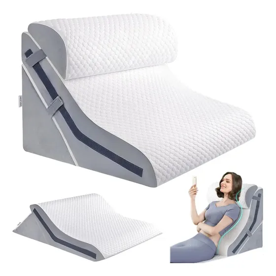 Almohada Cojín Antireflujo Tipo Cuña Respaldo Espuma Lumbar Gris