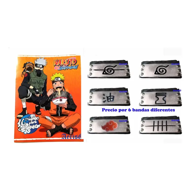 Arg Naruto Libro Colorear +6 Bandas Aldeas Regalo Navidad
