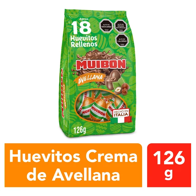 18 Huevitos Chocolate Muibon Rellenos Crema De Avellana 126g