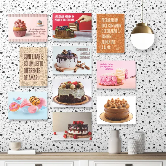 Kit 10 Placas Decorativas Quadros 28x20cm Confeitaria Bolos