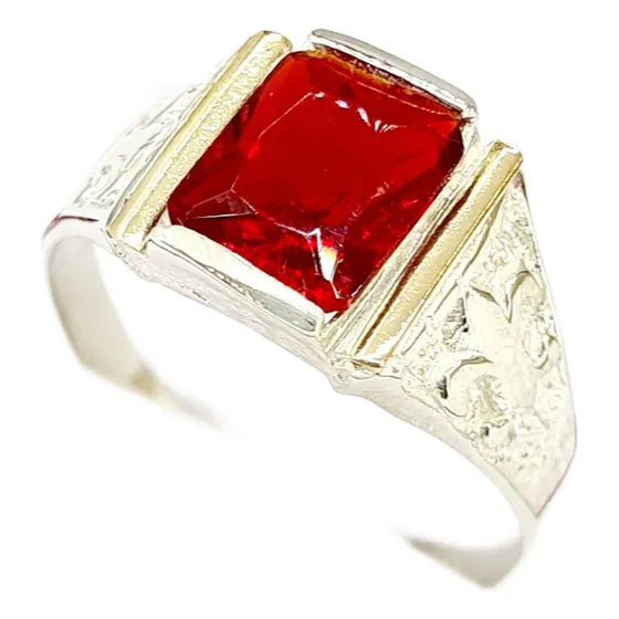 Anillo Para Hombre Sello Flor De Lis Plata 925 Y Oro