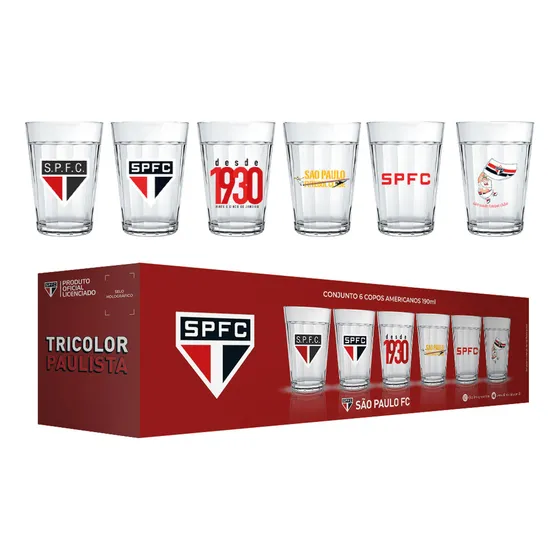 Conjunto De Copo Americano São Paulo Licenciado Kit 6 Peças