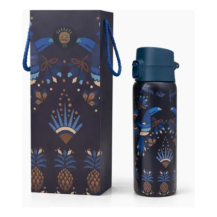 Garrafa Do Aço Inoxidável Farm Etc Com Capacidade De 650ml Lenço Magia - Azul Marinho Com Detalhes Dourados